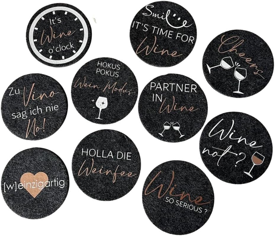 Packung mit 10 Filzuntersetzern Weinsprüche