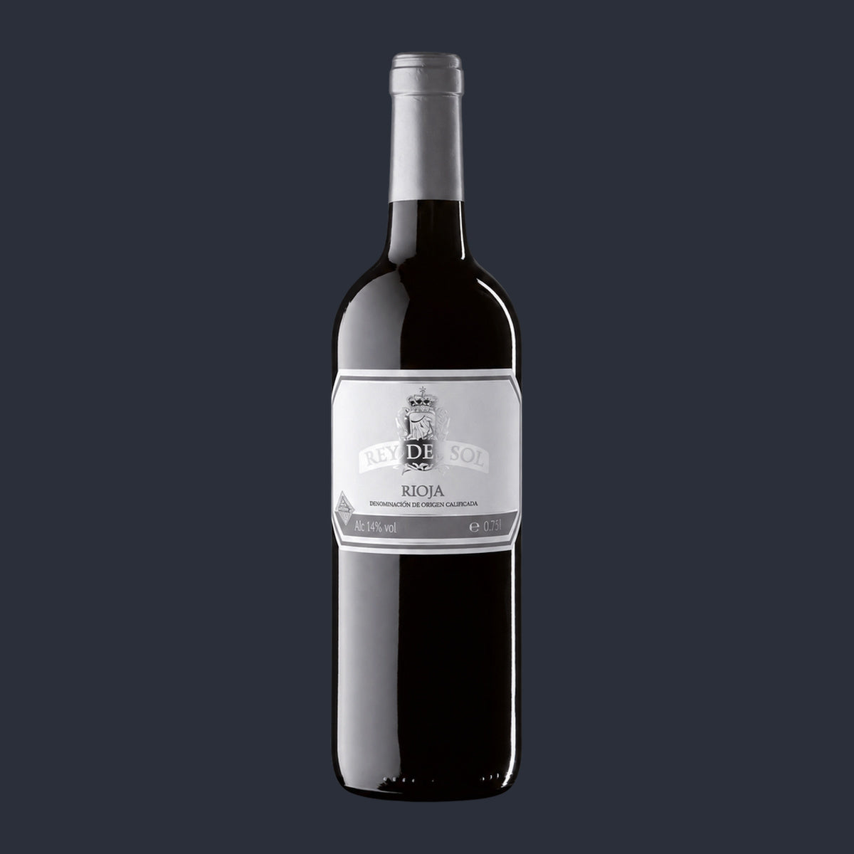 Rey del Sol Rioja Tempranillo DO 2023 – ganze Flasche auf Anthrazit