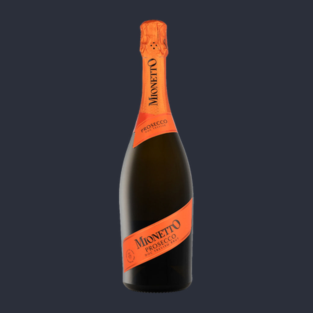 MIONETTO Prosecco Spumante DOC Treviso Brut – ganze Flasche auf Anthrazit