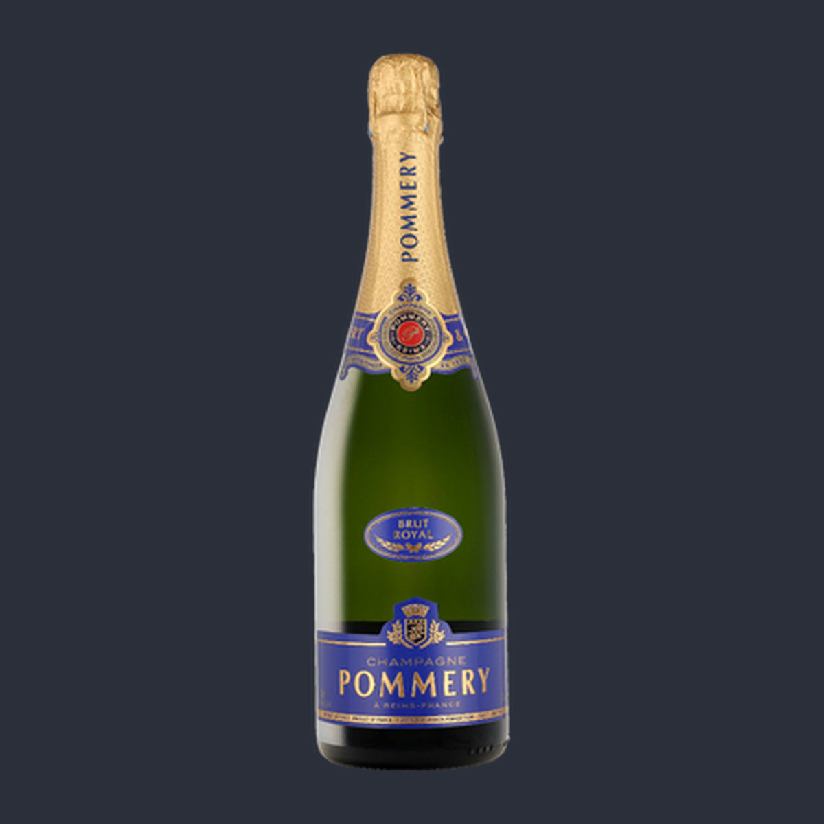Pommery Brut Royal – ganze Flasche auf Anthrazit