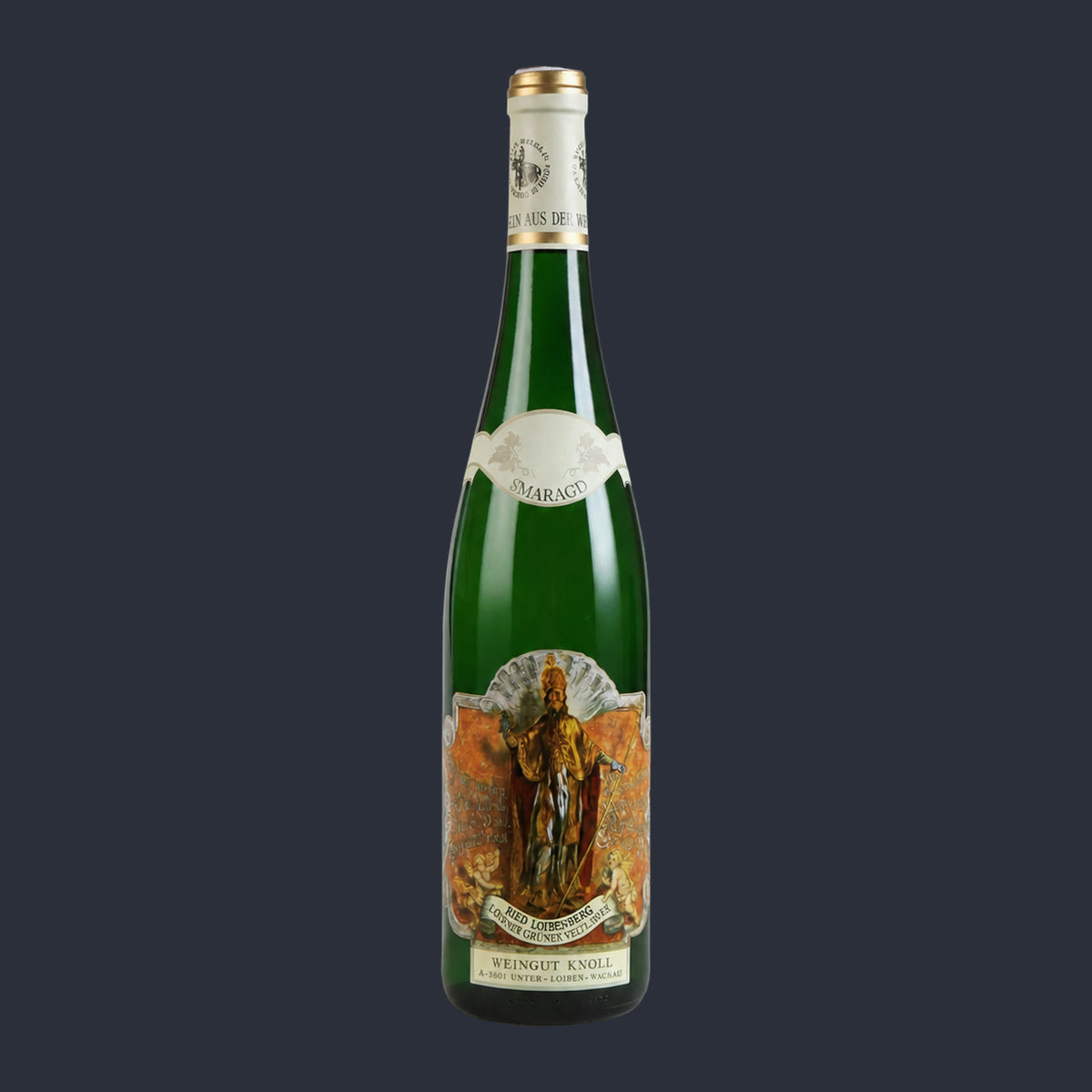 Knoll Grüner Veltliner Smaragd Ried Loibenberg 2024 – ganze Flasche auf Anthrazit