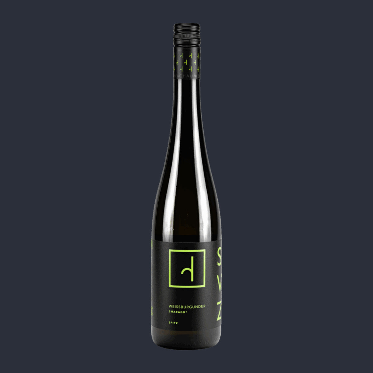 Weißburgunder SMARAGD SPITZ 2025 – ganze Flasche auf Anthrazit