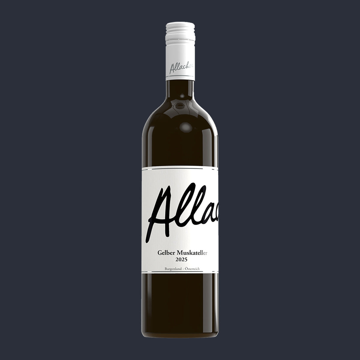 Gelber Muskateller Qualitätswein 2025 – ganze Flasche auf Anthrazit