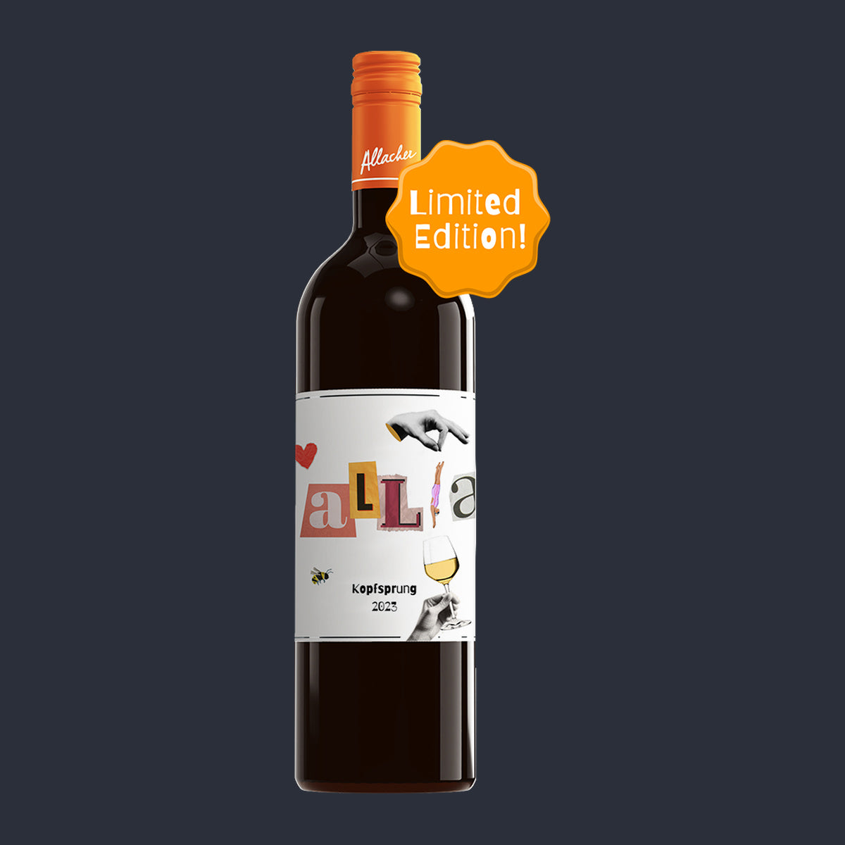 Kopfsprung Orangewein 2023 – ganze Flasche auf Anthrazit
